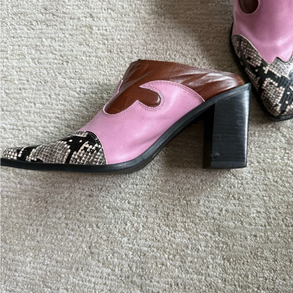Jeffrey Campbell Pink and Brown Mules with Snakeskin Accent Western - Picture 8 of 9